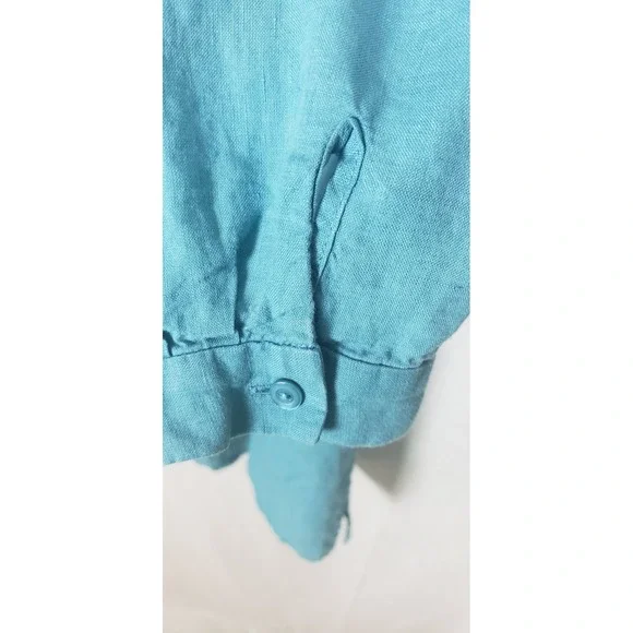 Eileen Fisher Plus 1X Blue 100% Organic Linen Button Down Shirt Sustainable - Picture 5 of 9